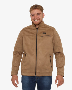 Mens Soviet Castillo casual rider jacket in dark fabric with front zipper and collar, displayed on a mannequin.