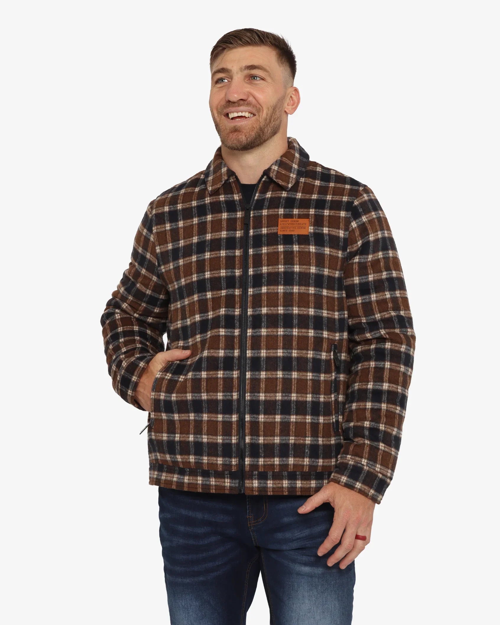 Mens Sylas - Zip Through Check Jacket