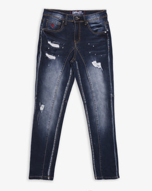Dark indigo boys' skinny jeans by Soviet, featuring a trendy fit and classic denim look, perfect for boys' casual wear.
