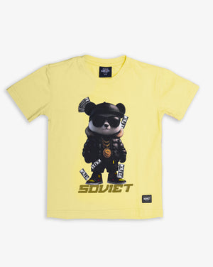 Soviet boys' short sleeve fashion T-shirt with a colorful graphic design, casual apparel for boys, shown on a white background.