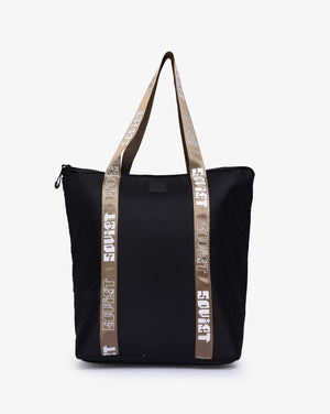 Soviet Clio fashion tote bag for ladies, black and taupe accessories with sleek design, suitable for stylish everyday use.