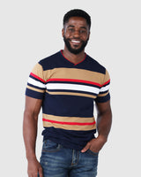 Mens Crater - Striped Cotton V-Neck T-Shirt