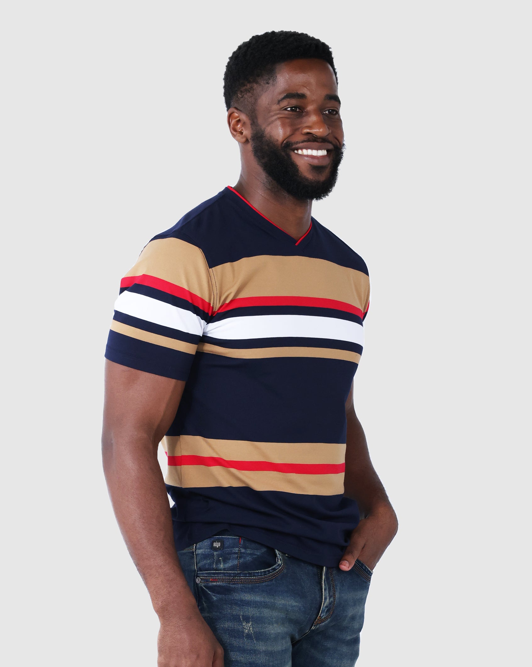 Mens Crater - Striped Cotton V-Neck T-Shirt