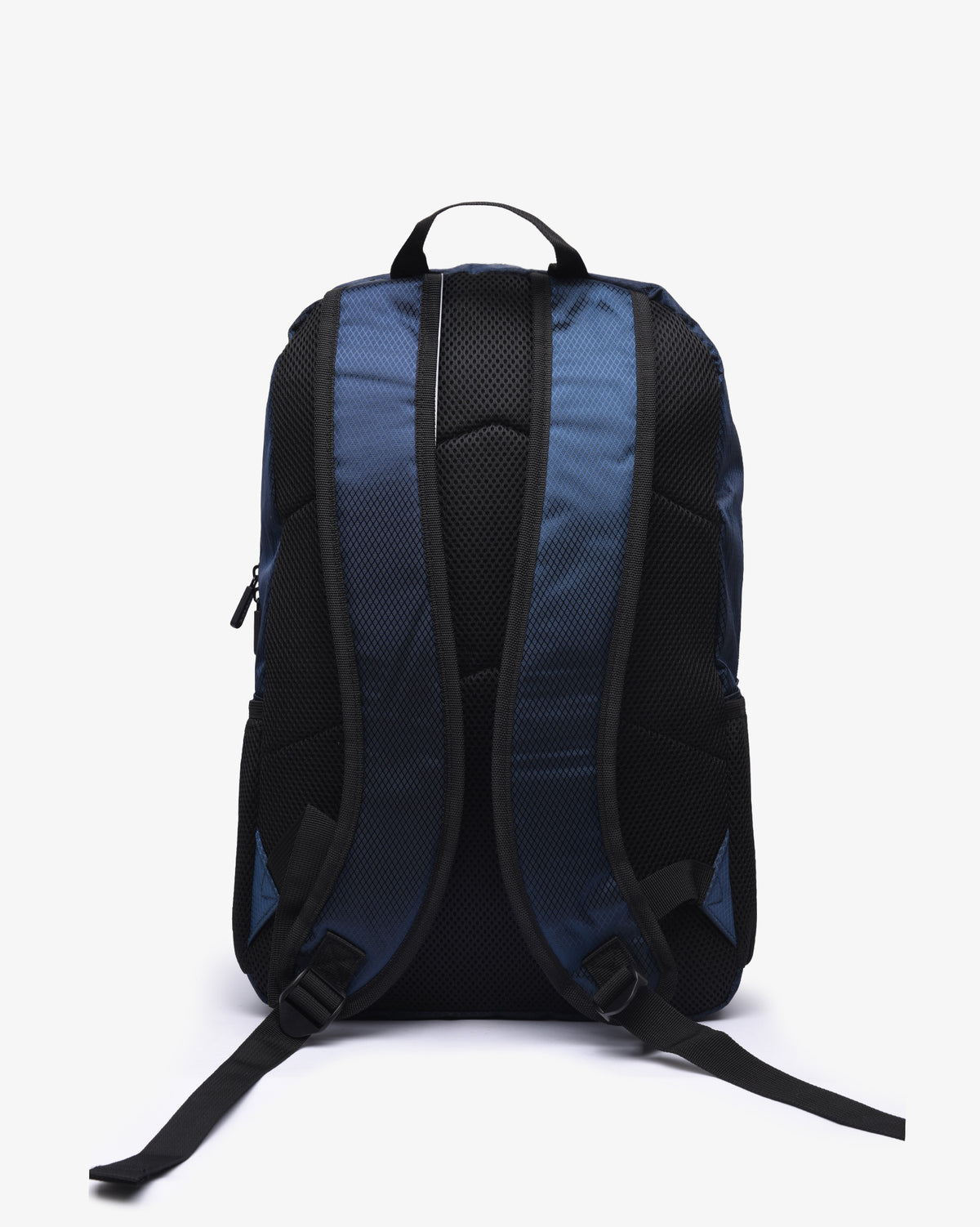 Navy blue Ezra print backpack by Soviet accessories with adjustable straps and front pocket, showcasing stylish design.