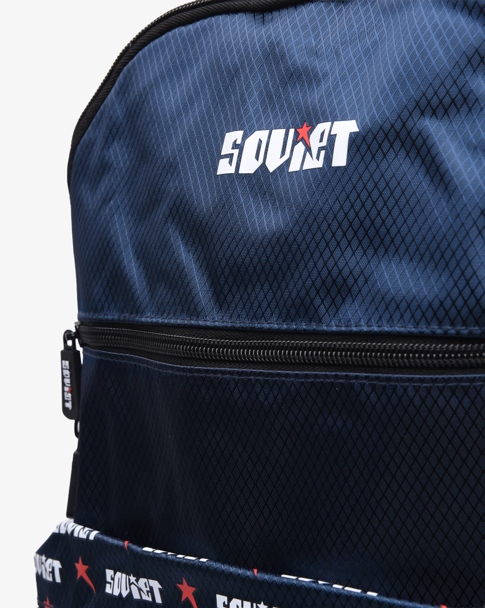 Navy print Ezra backpack by Soviet, a stylish accessories bag with adjustable straps and spacious main compartment.