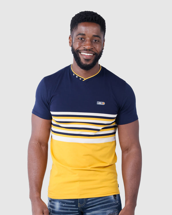 Mens Fix - Striped Cotton V-Neck T-Shirt