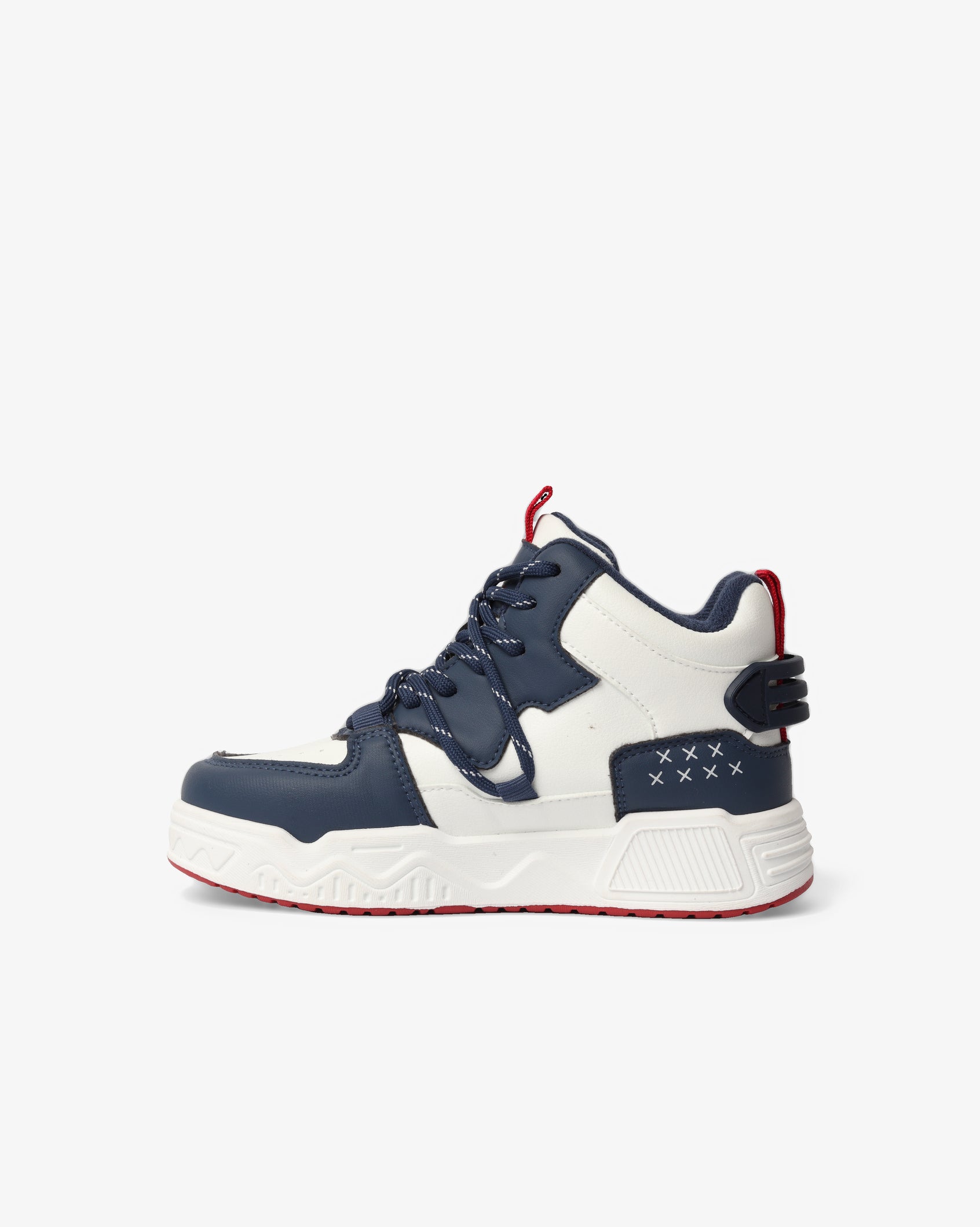 Youth Cooper Hi Cut Casual PU Sneakers by Soviet in navy and red, featuring a stylish high-top design and casual footwear style.
