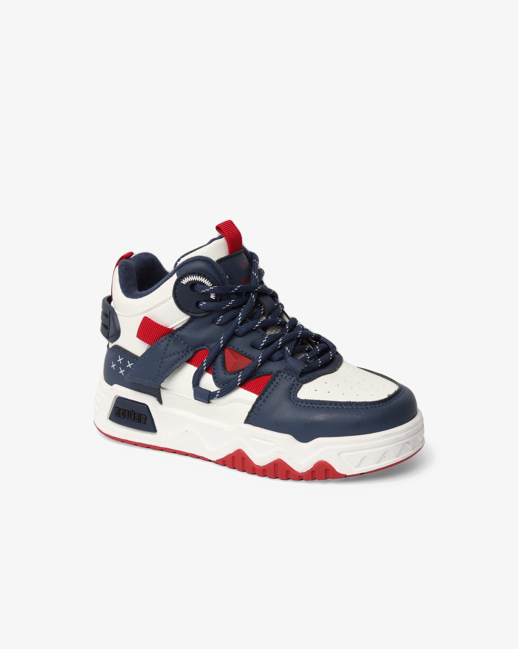 Youth Soviet Cooper hi-cut casual PU sneaker in navy and red with white accents, showcasing stylish footwear design.