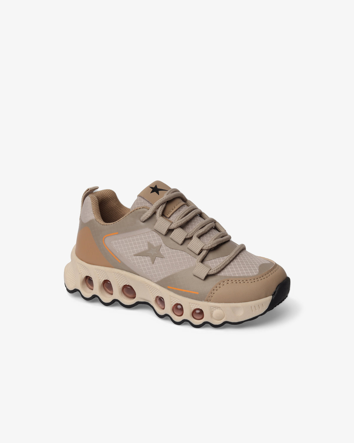 Kids Enzo low cut chunky sneaker by Soviet showing white and cream color footwear with chunky sole for kids.
