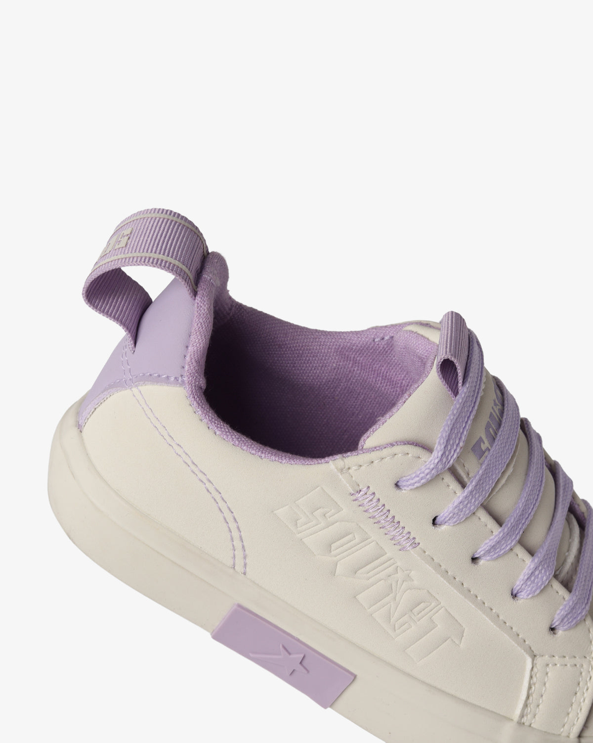 Kids Hollywood low cut PU sneaker by Soviet in cream and lilac colors, featuring a stylish, comfortable footwear design for children.