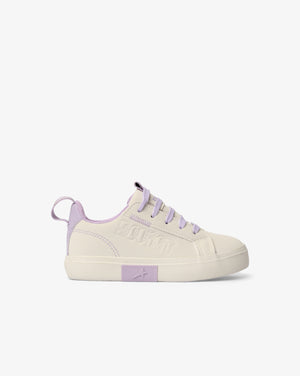 Kids Hollywood low cut PU sneakers in cream and lilac by Soviet, featuring a stylish, comfortable footwear design for children.