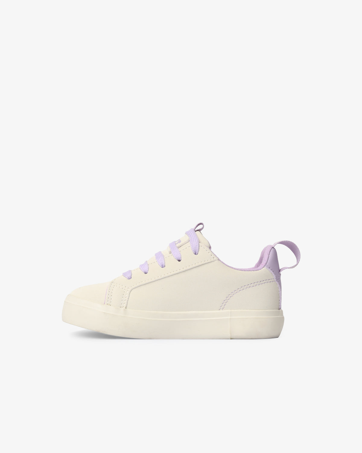 Kids Hollywood low cut PU sneaker in cream and lilac, Soviet footwear with a sleek, stylish design for children.