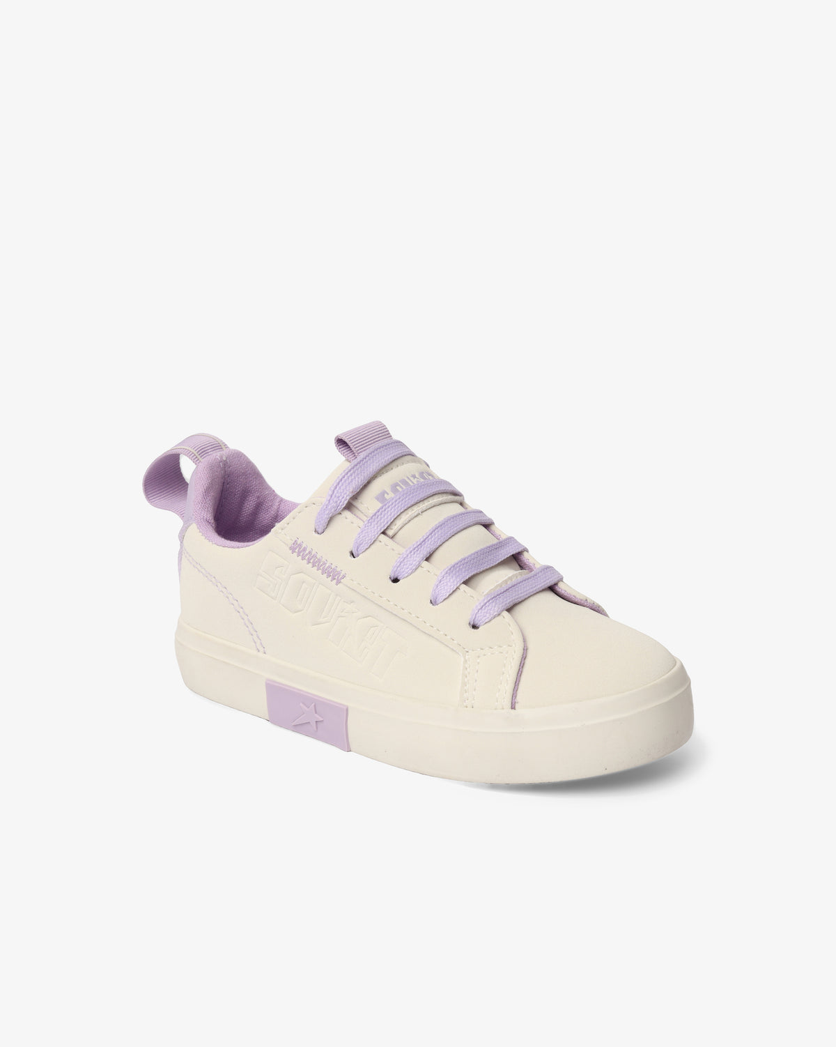 Kids Hollywood low cut PU sneaker by Soviet in cream and lilac, featuring a comfortable footwear design for children.