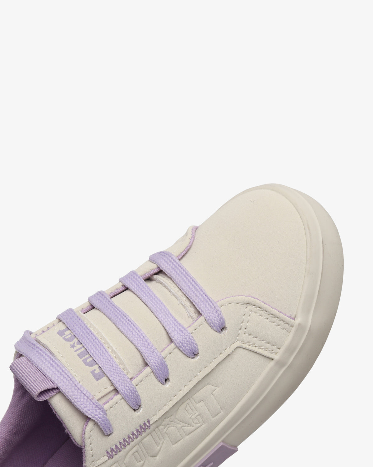 Kids Hollywood low cut PU sneaker by Soviet in cream and lilac, featuring a sleek low-cut design and comfortable footwear style.