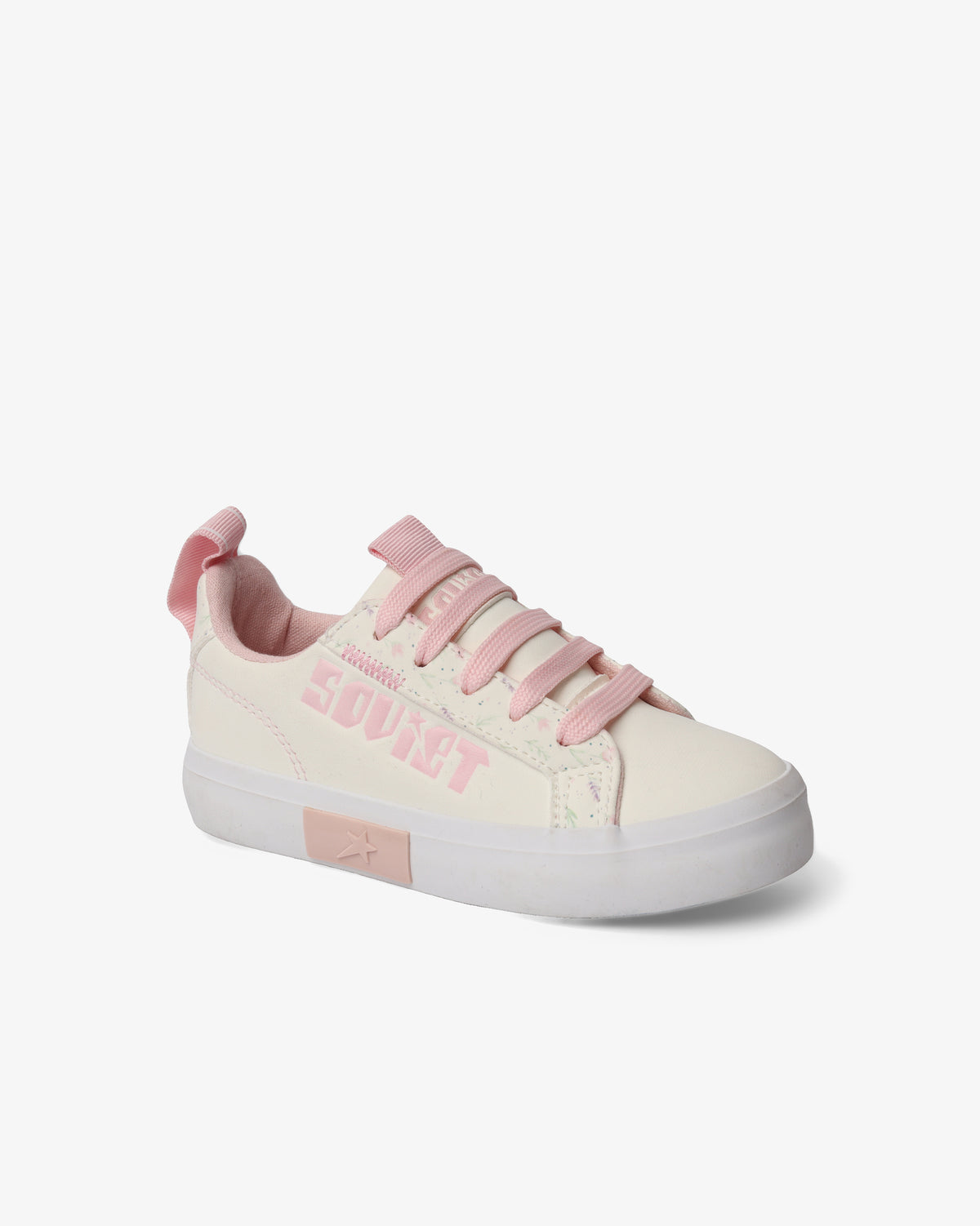 Kids Hollywood low cut PU sneaker by Soviet with white floral design, lightweight footwear for children.