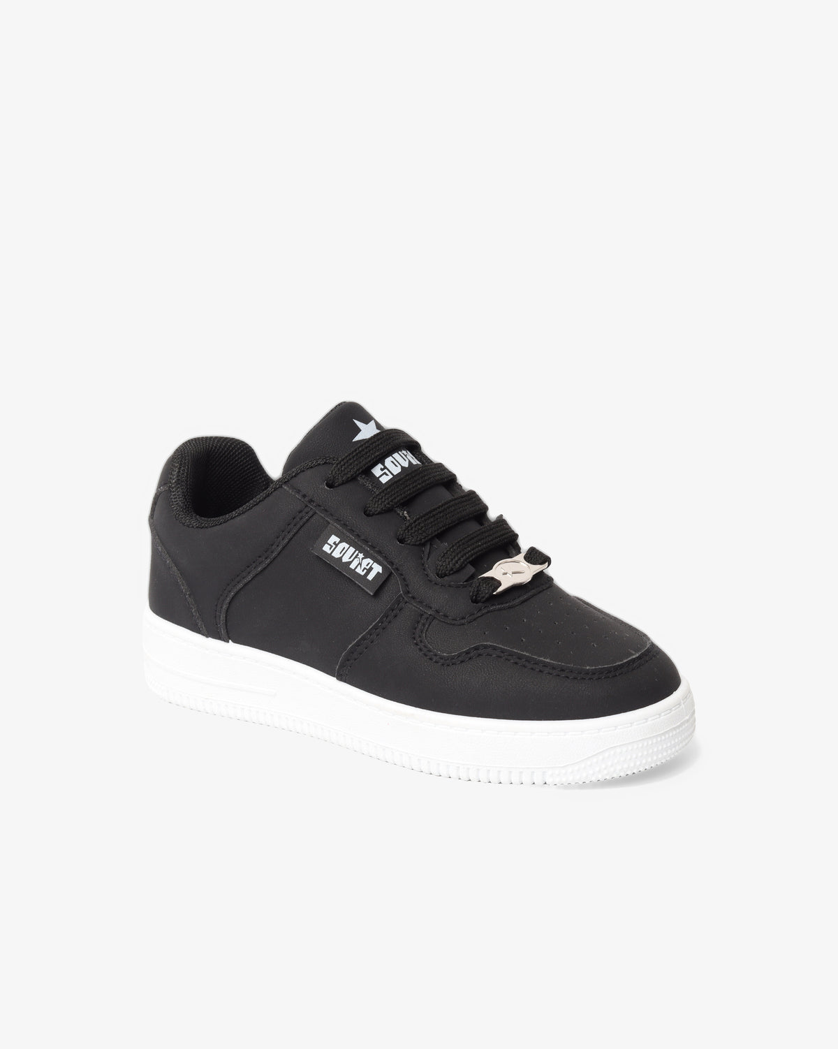 Youth Leandro Soviet low cut casual lace-up sneaker in black and white, featuring a stylish and comfortable footwear design.