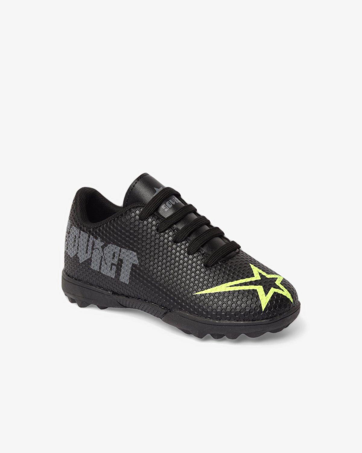 Black Soviet Youth Runner plim casual PU lace-up sneaker with lime accents, lightweight athletic footwear for youth.