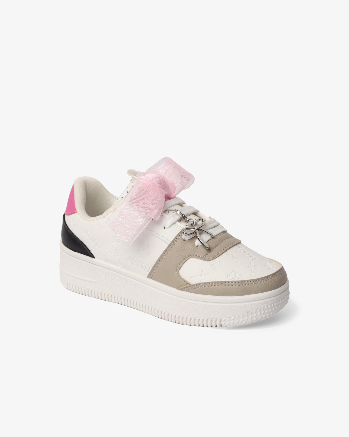 Kids Soviet Scarlett low cut casual platform sneaker in white, pink, and black with a sporty design and comfortable sole.