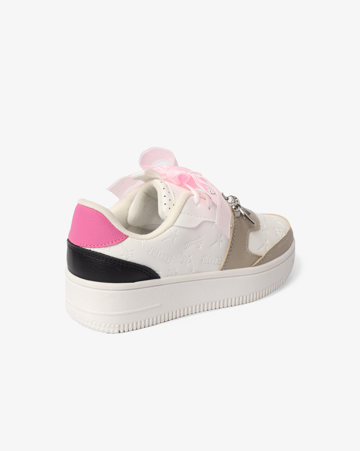 Kids Scarlett low cut casual platform sneaker by Soviet in white, pink, and black with a comfortable footwear design.