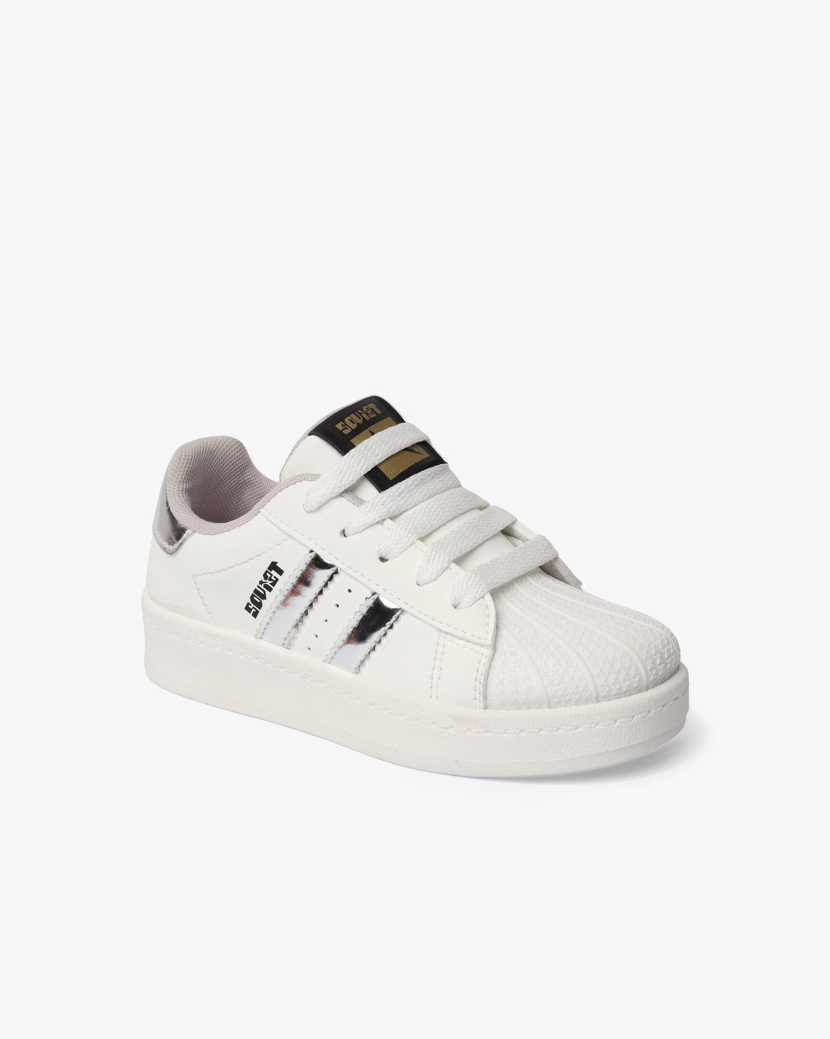 White and silver Soviet Youth Stargaze Platform low cut casual footwear with chunky platform sole, stylish and comfortable.