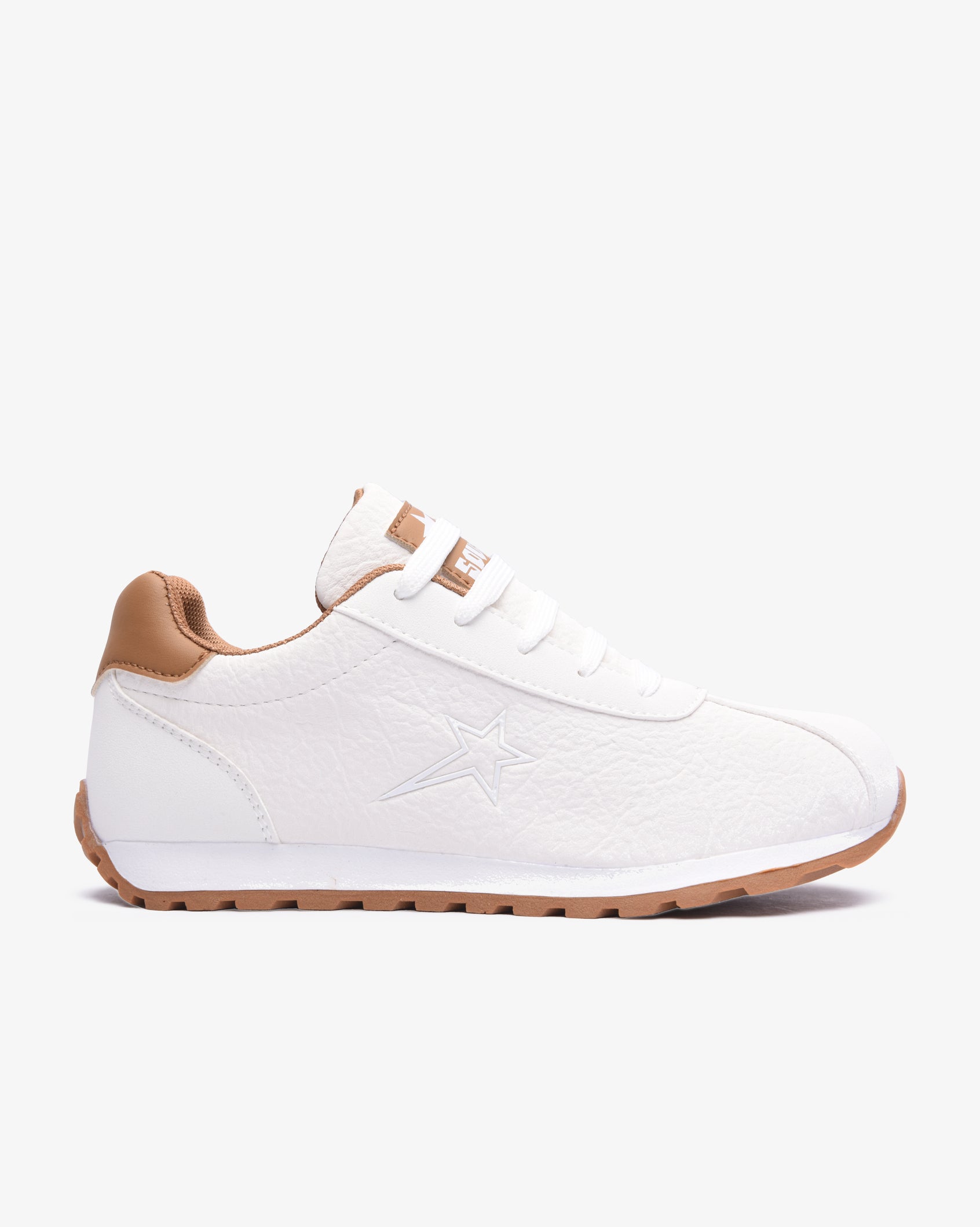 Soviet Ladies Imogen PU lace-up sneaker in white and brown leather, showcasing stylish footwear with a modern design.