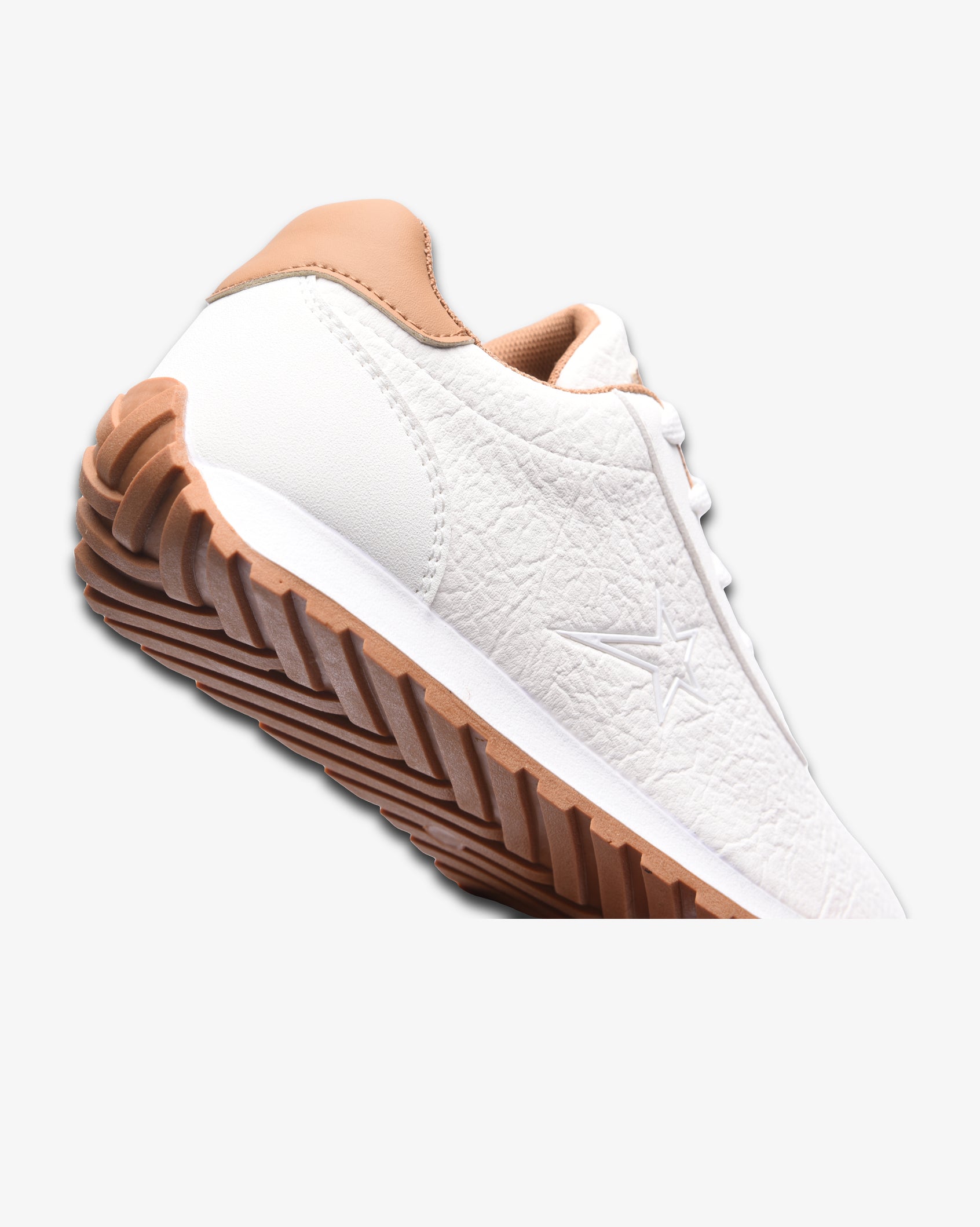 Ladies Imogen PU lace-up sneaker by Soviet in white and brown leather, showcasing stylish footwear with a modern design.