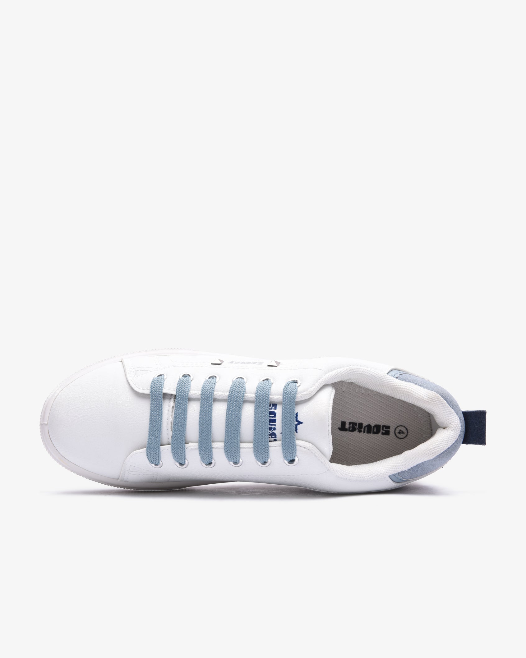 Ladies Mahogany PU multi-panel lace-up sneaker by Soviet, featuring white and baby blue accents, stylish casual footwear.