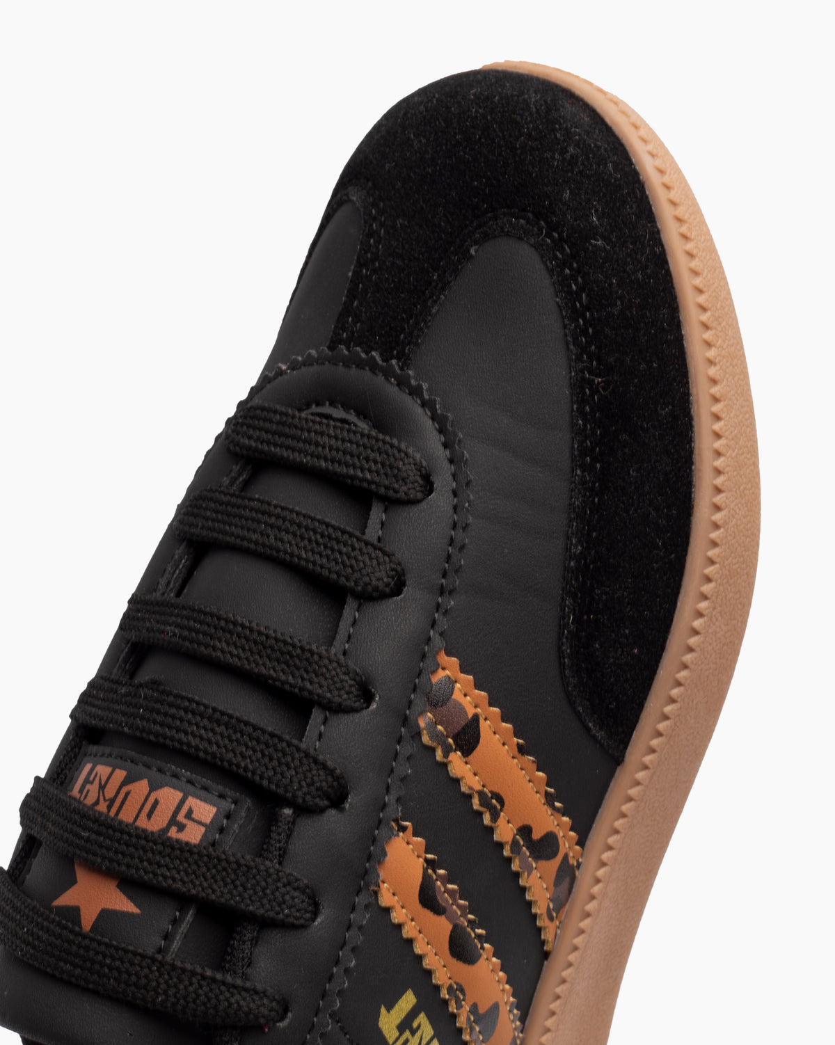 Black leopard print Soviet Ladies Ness low cut casual sneaker showcasing stylish footwear with a comfortable design.