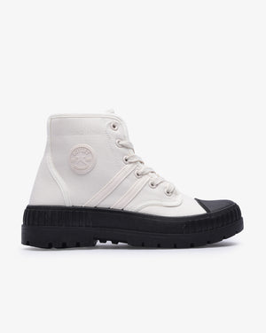 Ladies Phoenix Hi Cut Canvas Sneaker-Boot by Soviet, cream and black footwear with a stylish high-cut design.