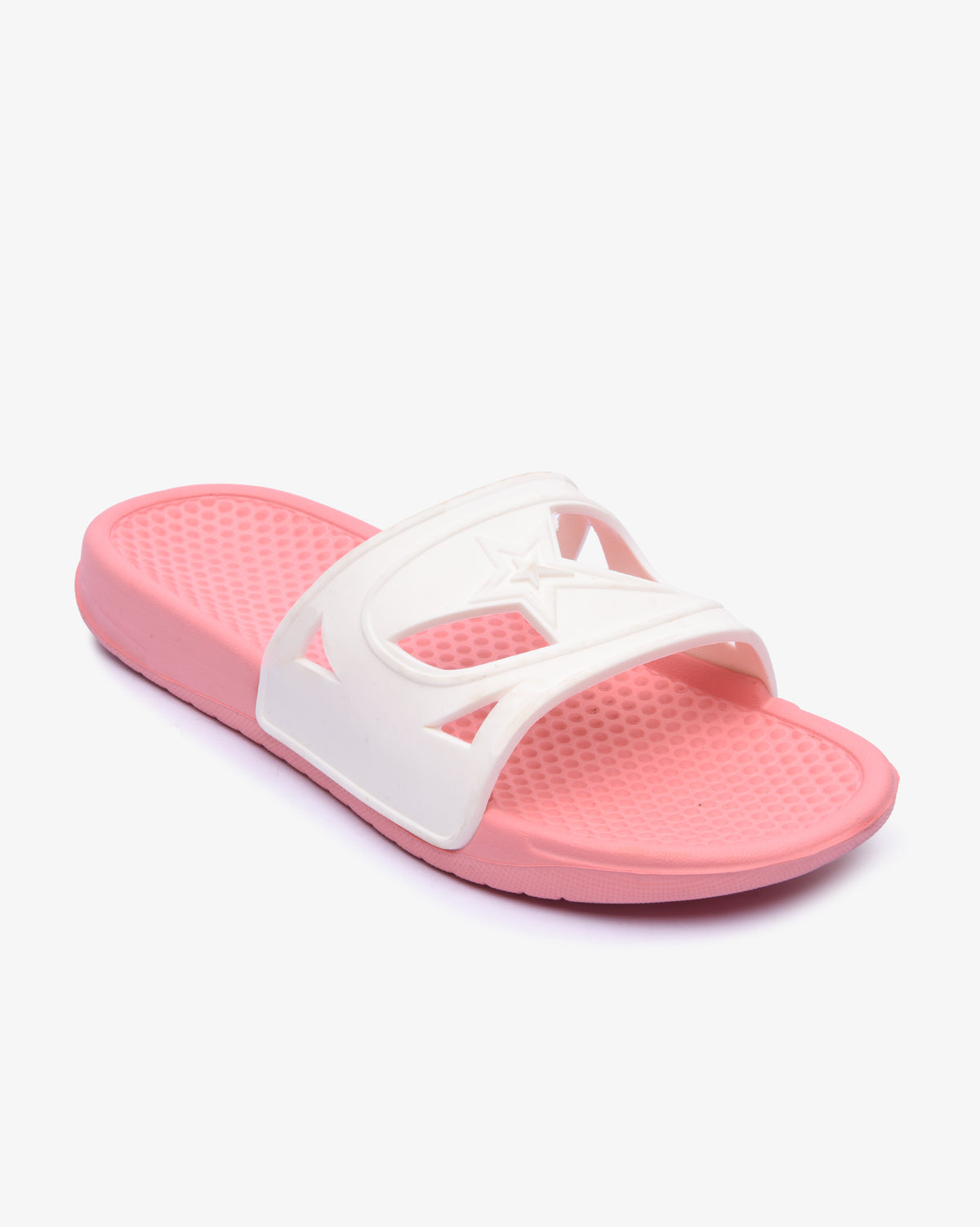 Soviet Ladies Rachelle Eva padded slider footwear in pink and white with cushioned straps and comfortable design.