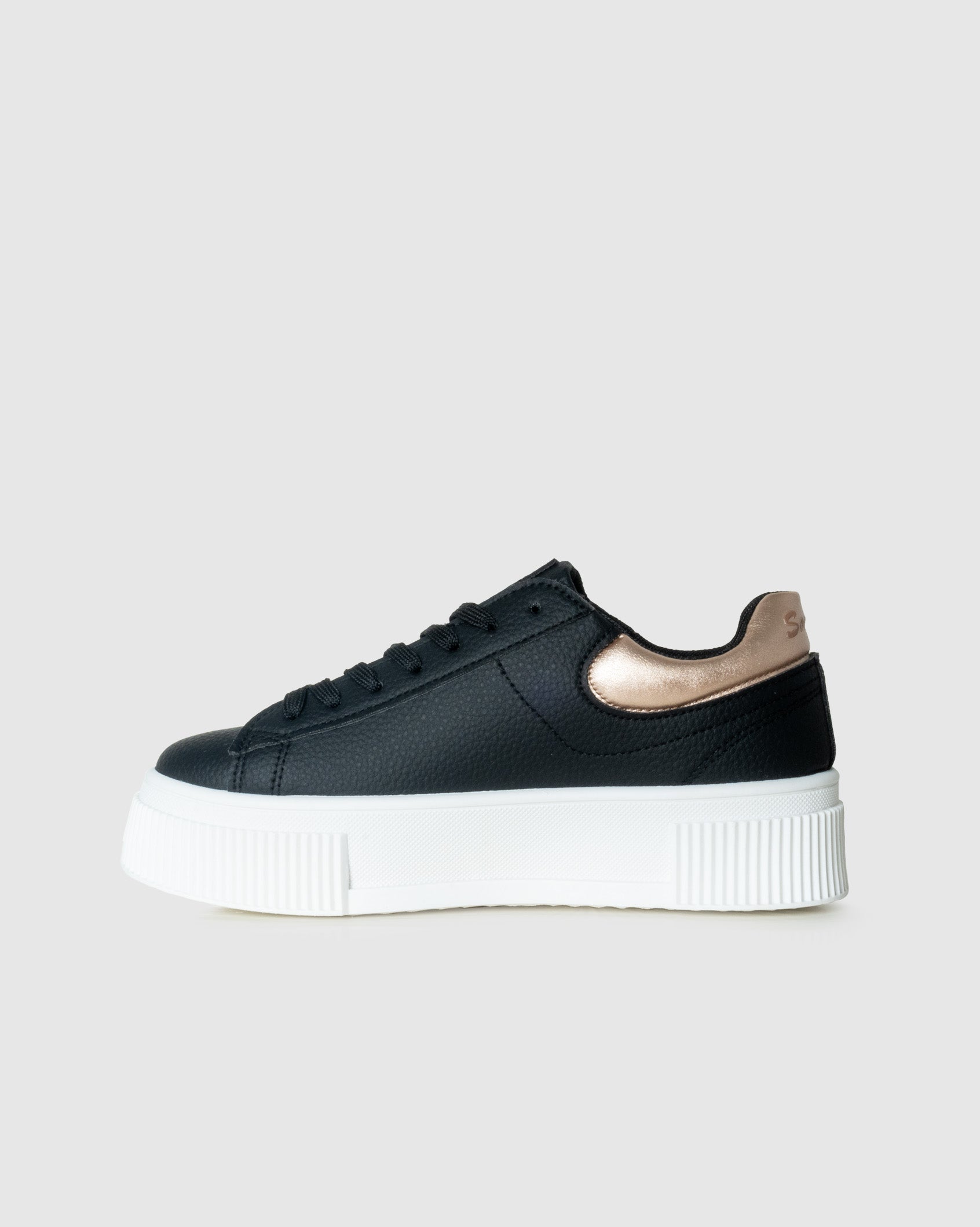 Ladies Reese Platform Sneaker with bronze detail in black - right