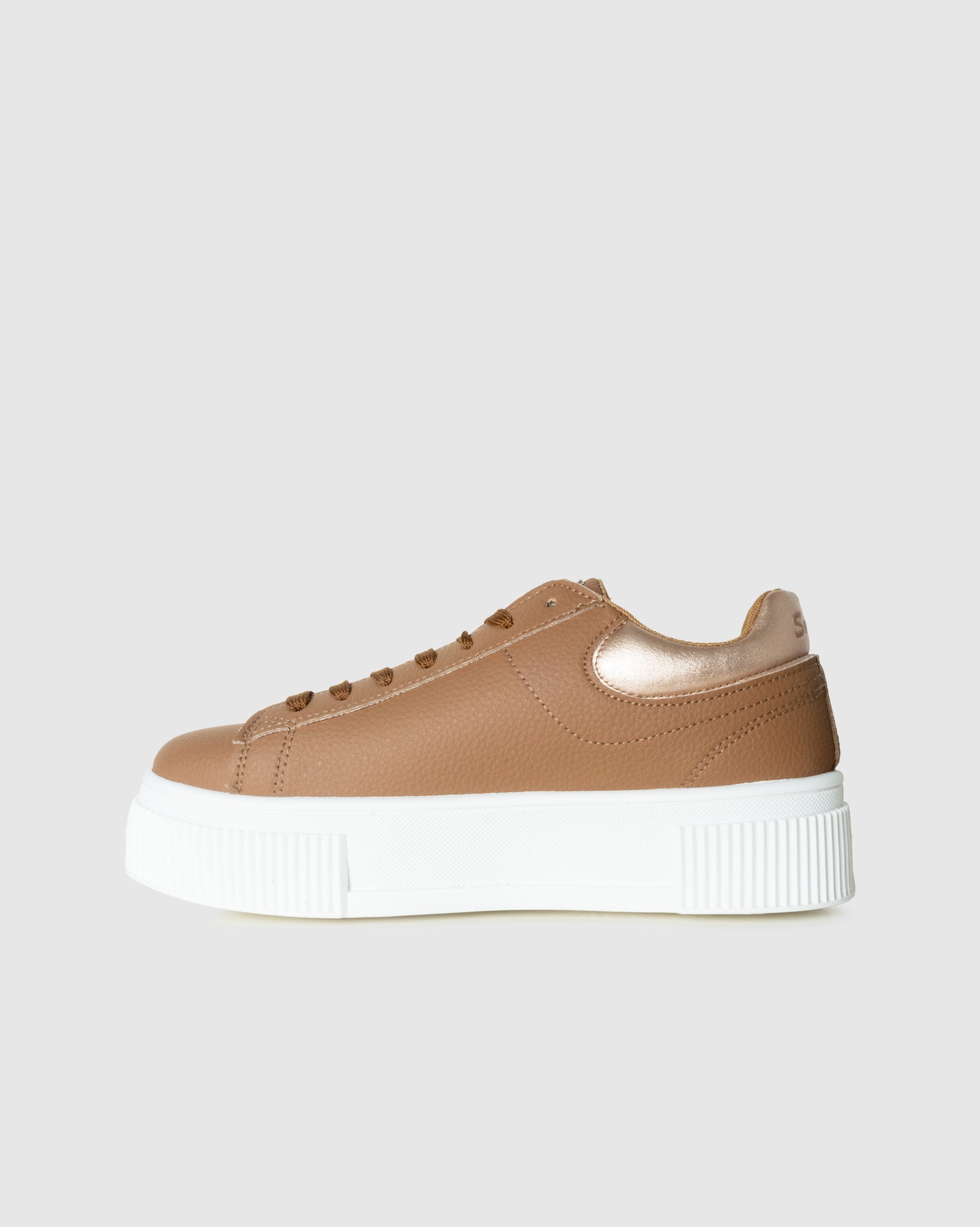 Ladies Reese Platform Sneaker with bronze detail in taupe- right