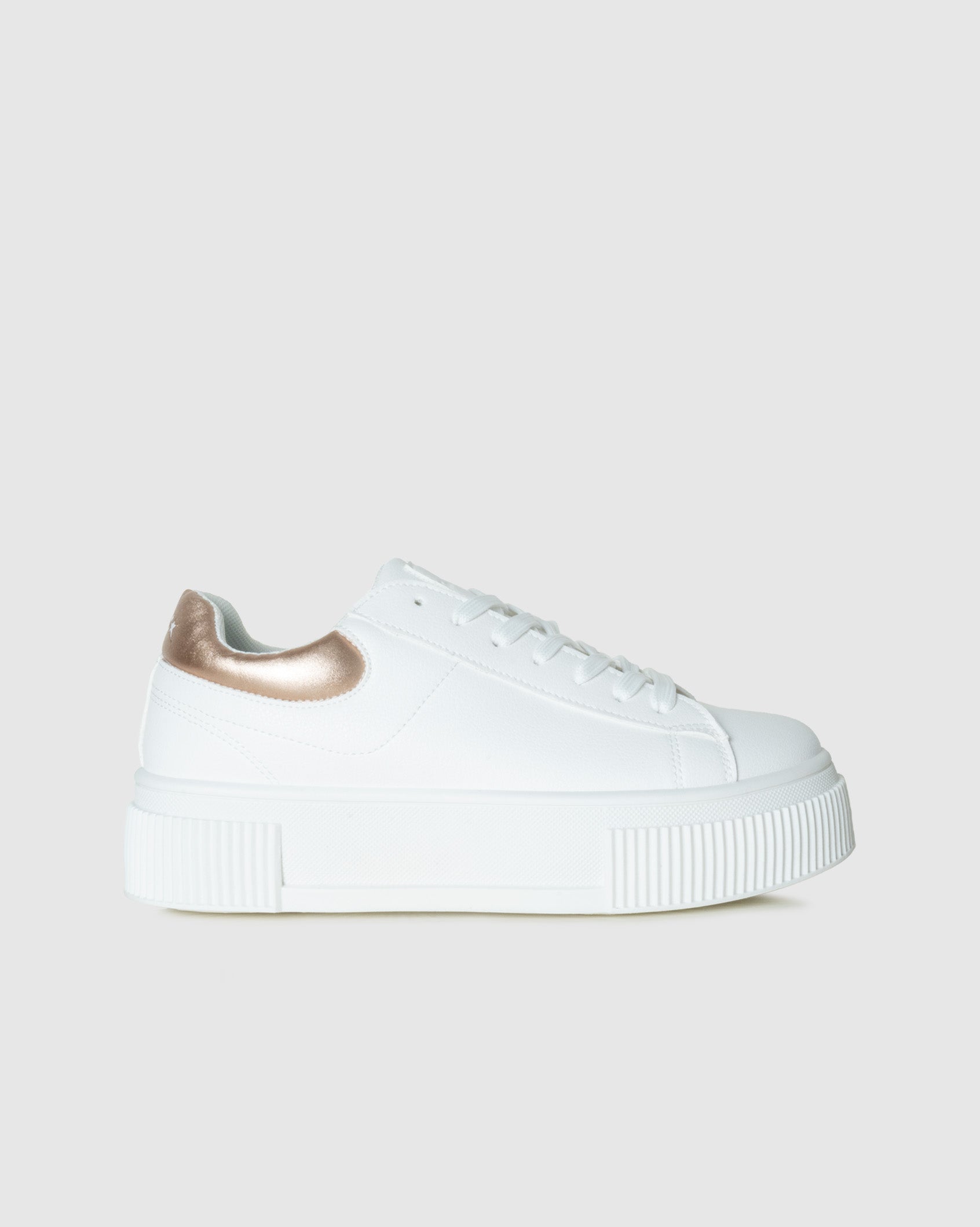 Ladies Reese Platform Sneaker with bronze detail in white - left