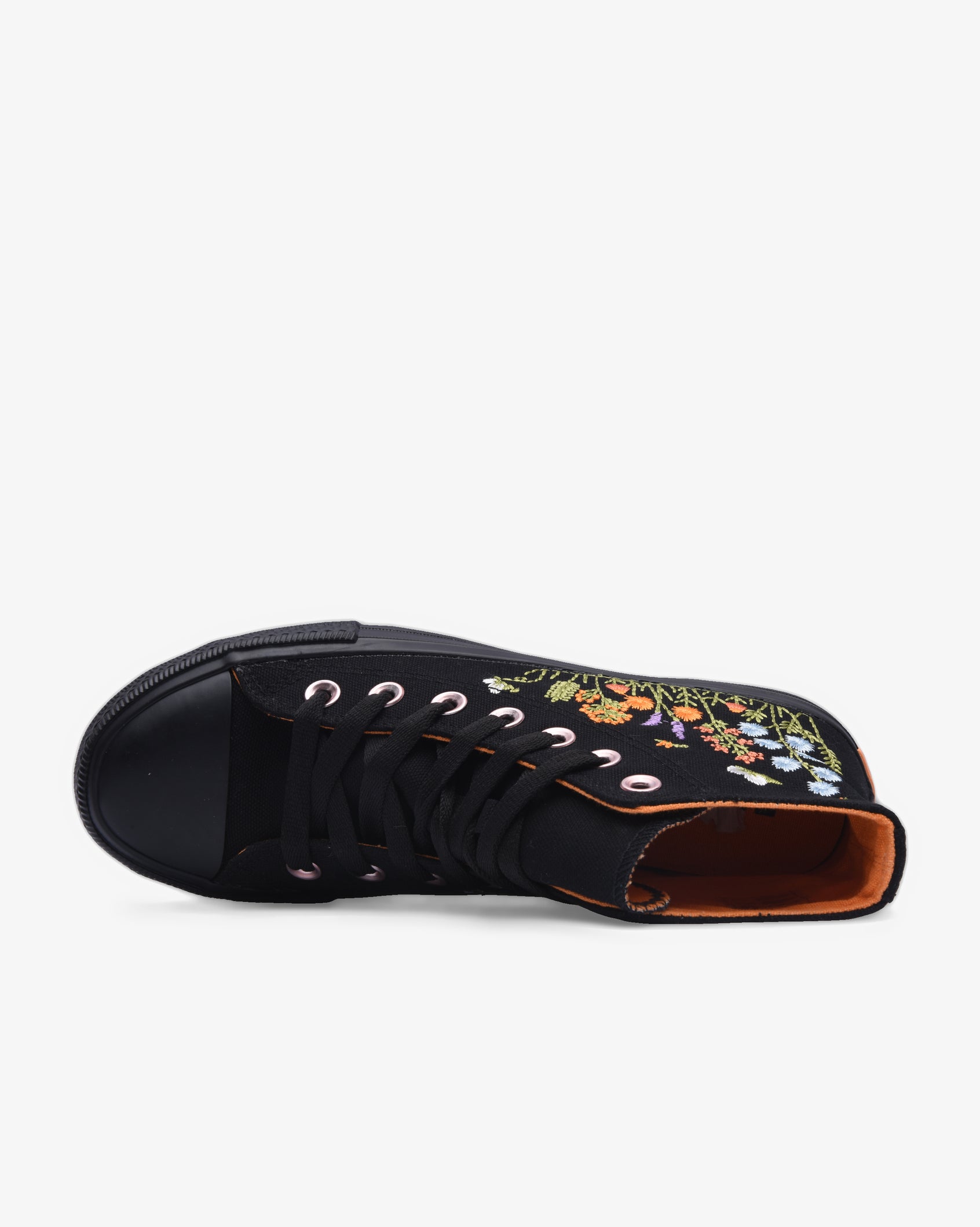 Ladies Viper Floral Hi Cut Canvas footwear by Soviet, black with colorful floral pattern, showing the stylish high-top design.