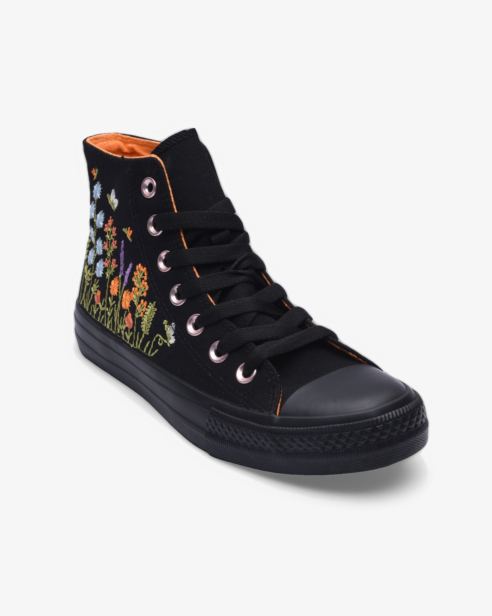 Ladies Viper Floral hi-cut canvas footwear by Soviet, showing black floral design with a high-cut silhouette and casual sneaker style.