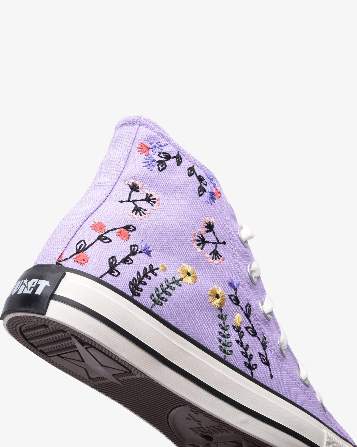Ladies Viper Floral hi-cut canvas footwear by Soviet in lilac and cream featuring a floral pattern and casual style.