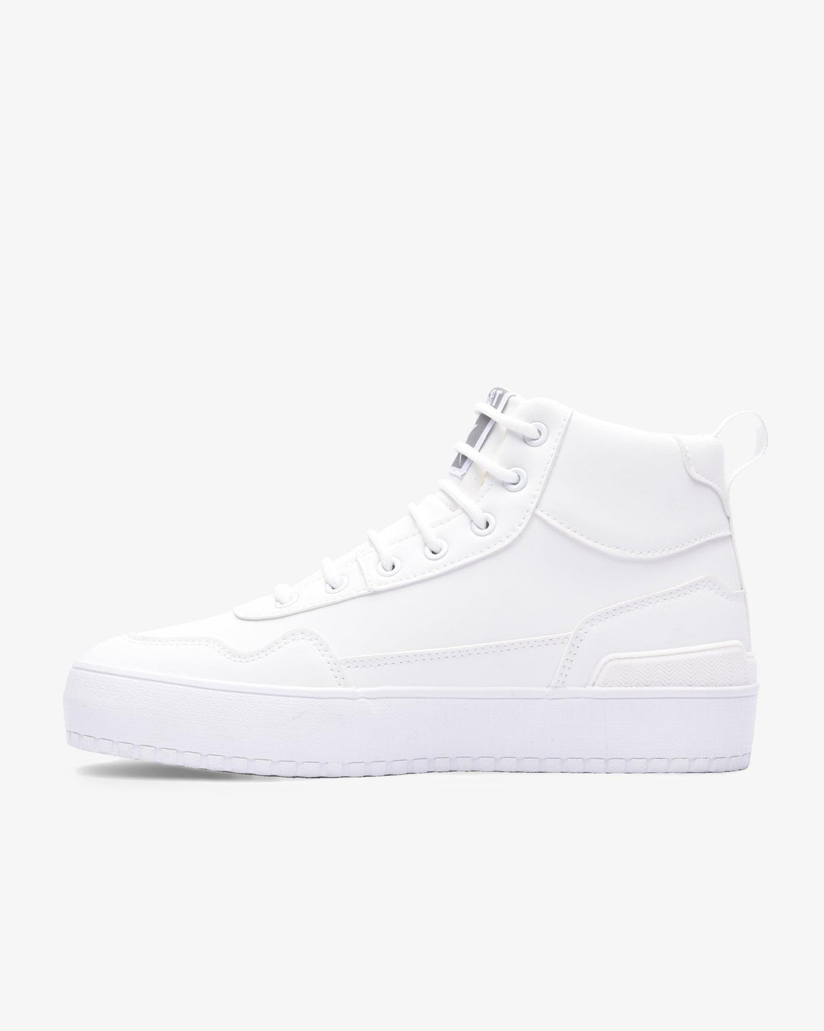 Men's Soviet Augustine PU hi-cut mixed media upper sneaker, white and black footwear with stylish design and textured materials.