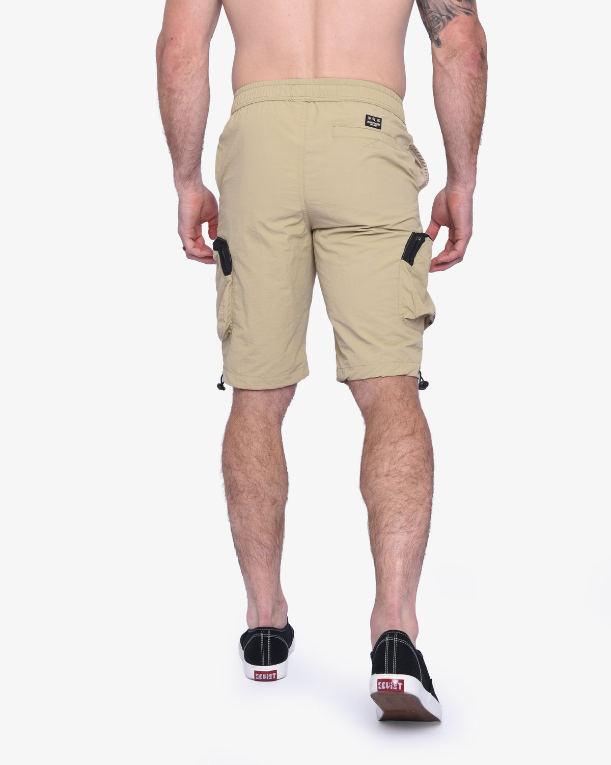 Men's Soviet Baraka nylon track shorts in khaki, featuring a comfortable fit and sporty design for active wear.
