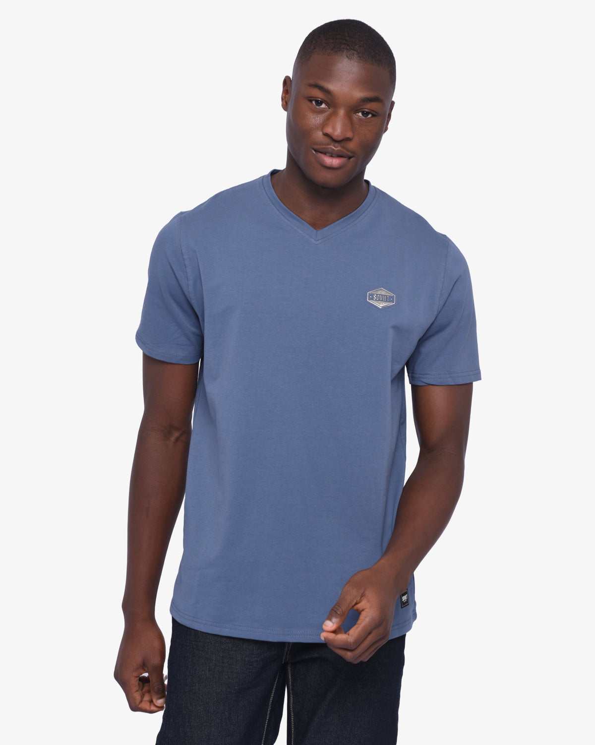 Men's Soviet Ben short sleeve V-neck T-shirt with Air Force graphic, casual men's apparel, front view showing the design.