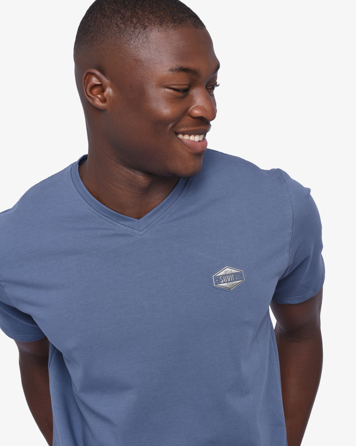 Men's Soviet Short Sleeve V-Neck T-Shirt with Air Force graphic, casual apparel in black with military-inspired design.