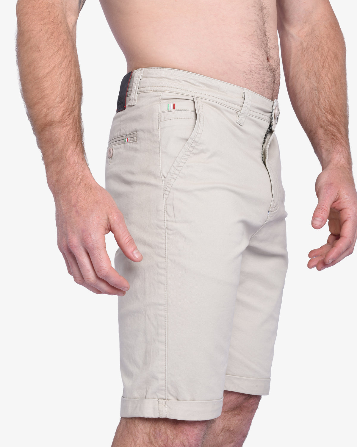 Men's Femicino chino shorts by Soviet in stone color, casual fit, showing the front view with belt loops and pockets.
