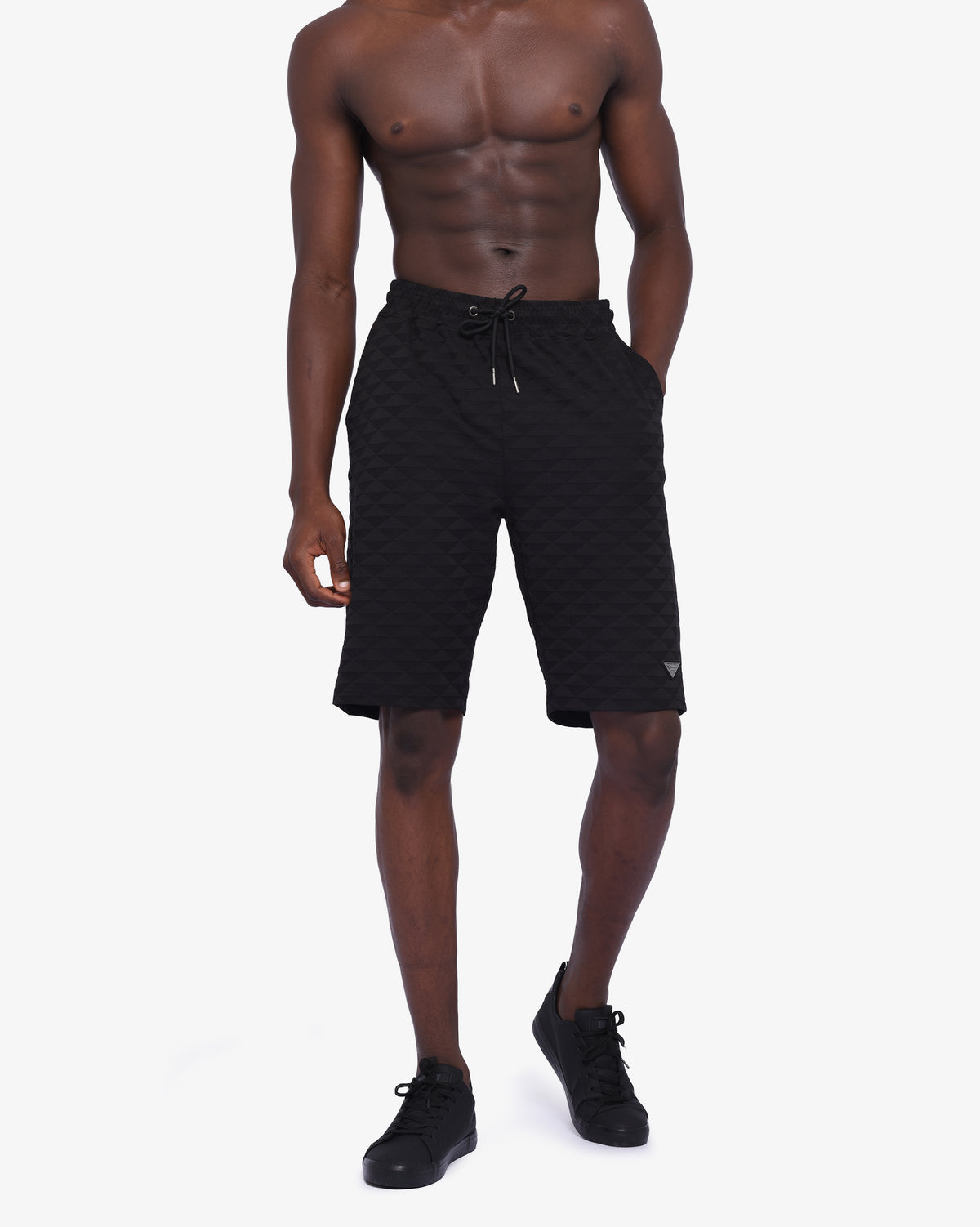 Black men's Ford track shorts from Soviet with an elastic waistband and athletic fit, designed for sports and active wear.