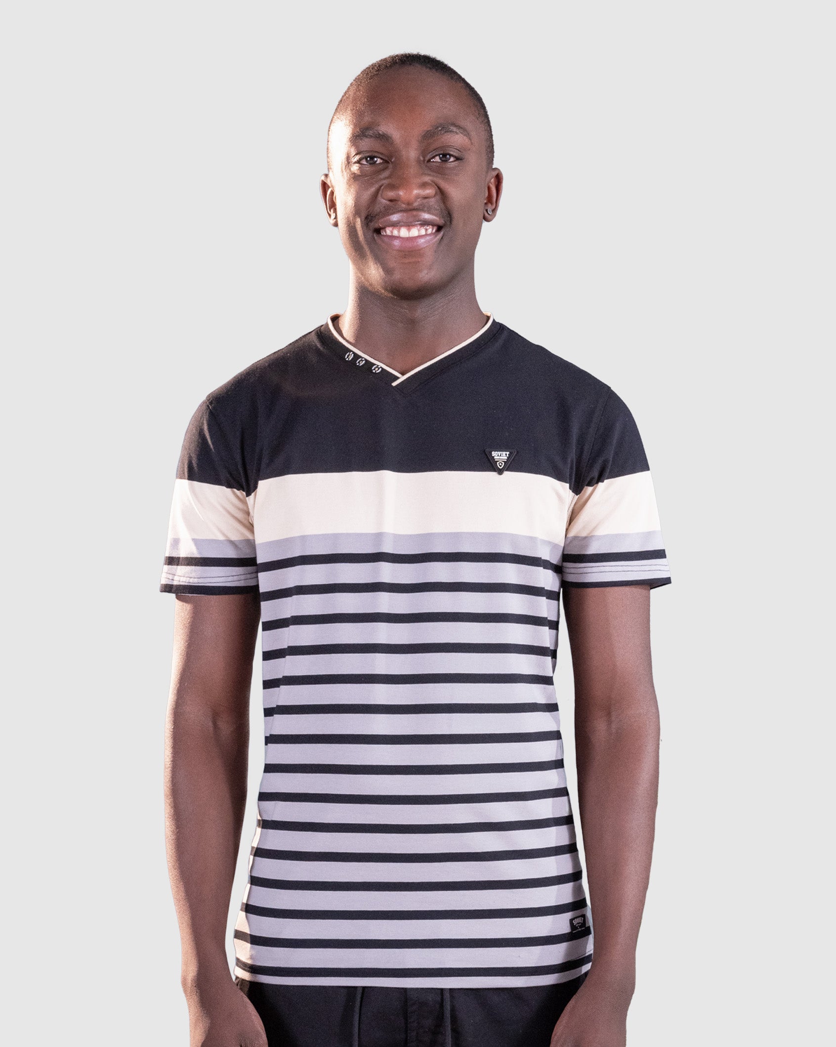 Mens Fix Striped Cotton V Neck T Shirt