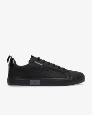 Men's Hollywood low cut PU sneaker by Soviet, black footwear with monochrome design, showcasing stylish casual sneaker style.