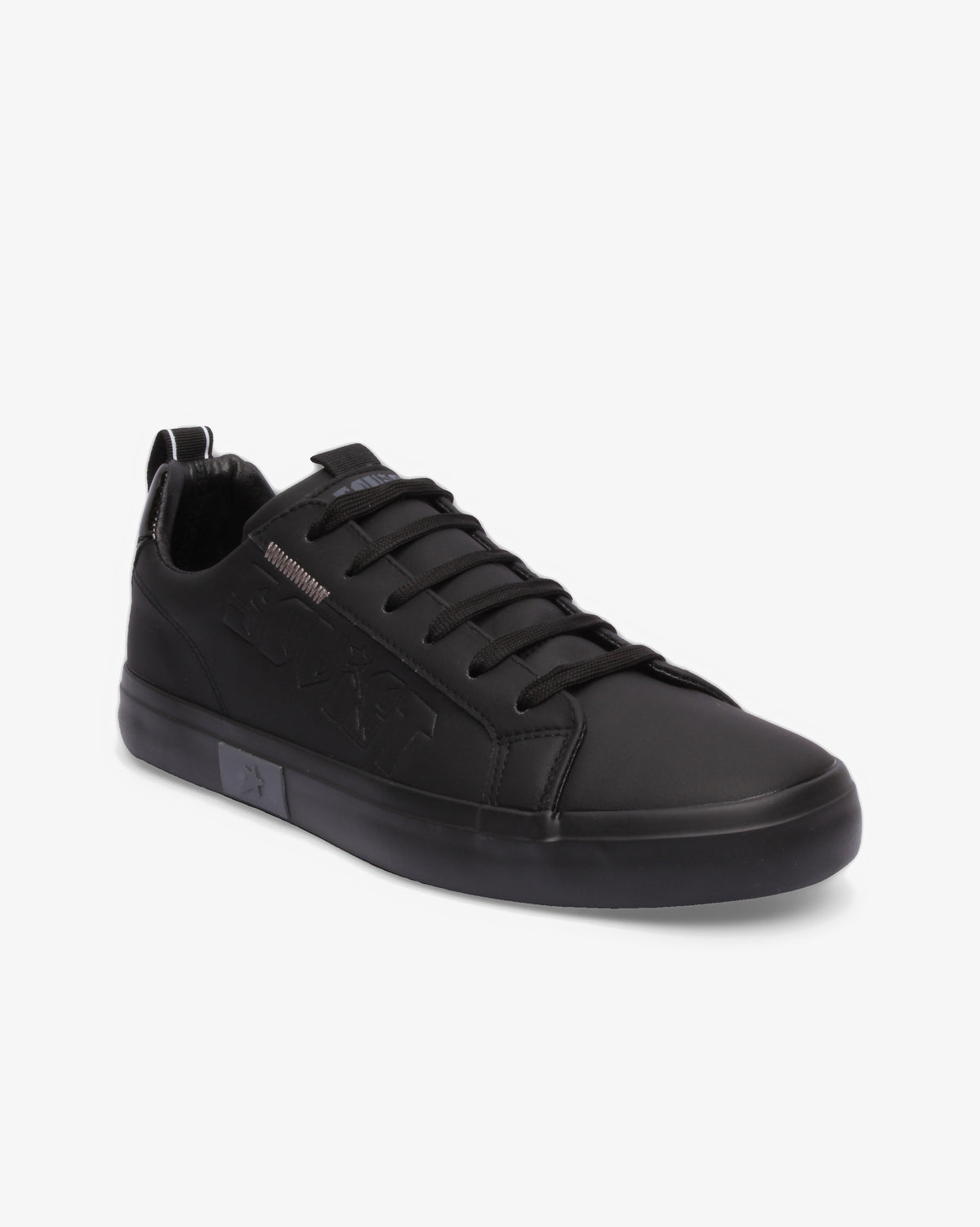 Men's Hollywood low cut PU sneaker by Soviet, black monochrome design, lightweight footwear with stylish casual look.