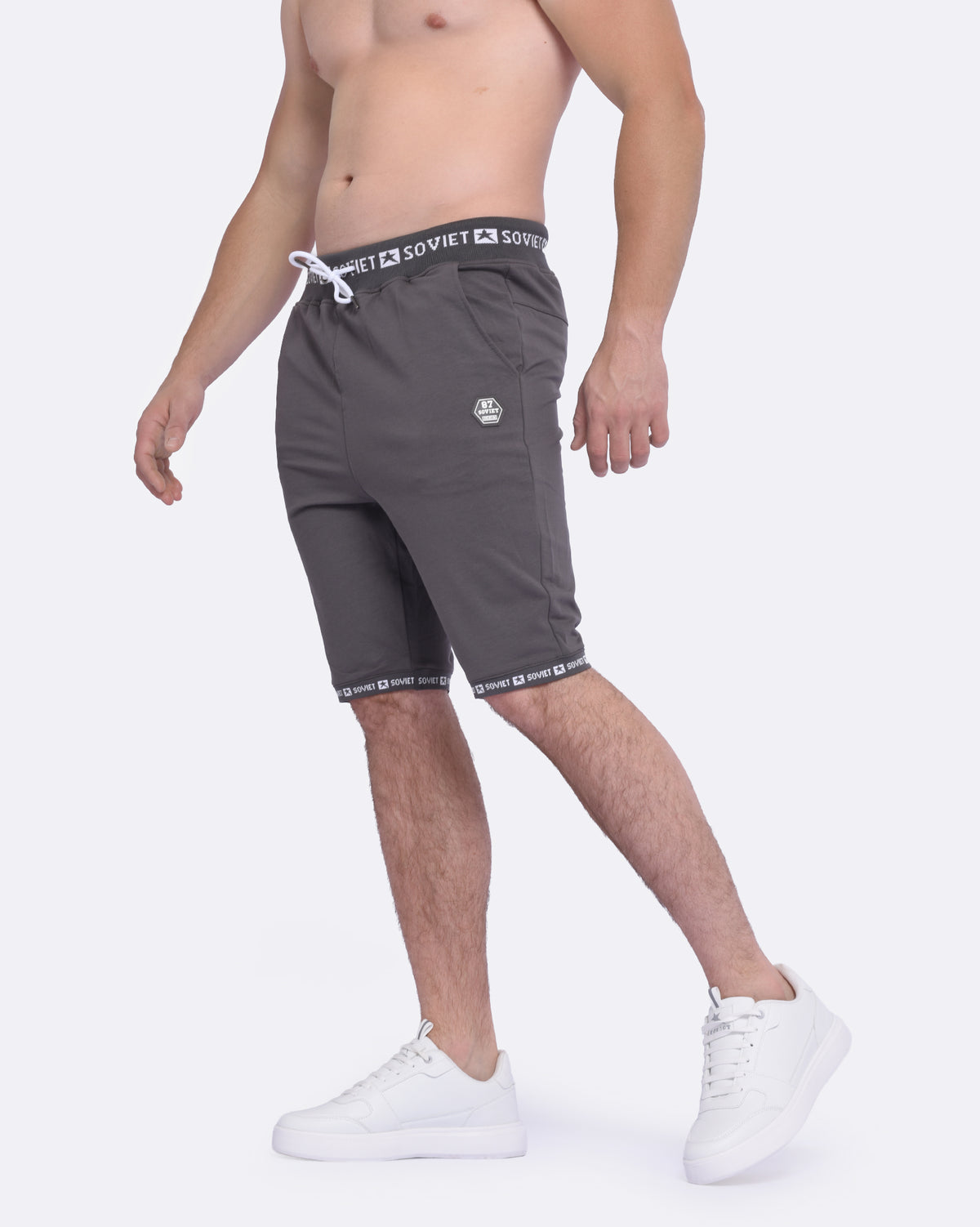 Men's Soviet Keeper track shorts in anthracite, showing the athletic design and comfortable fit for sports and casual wear.