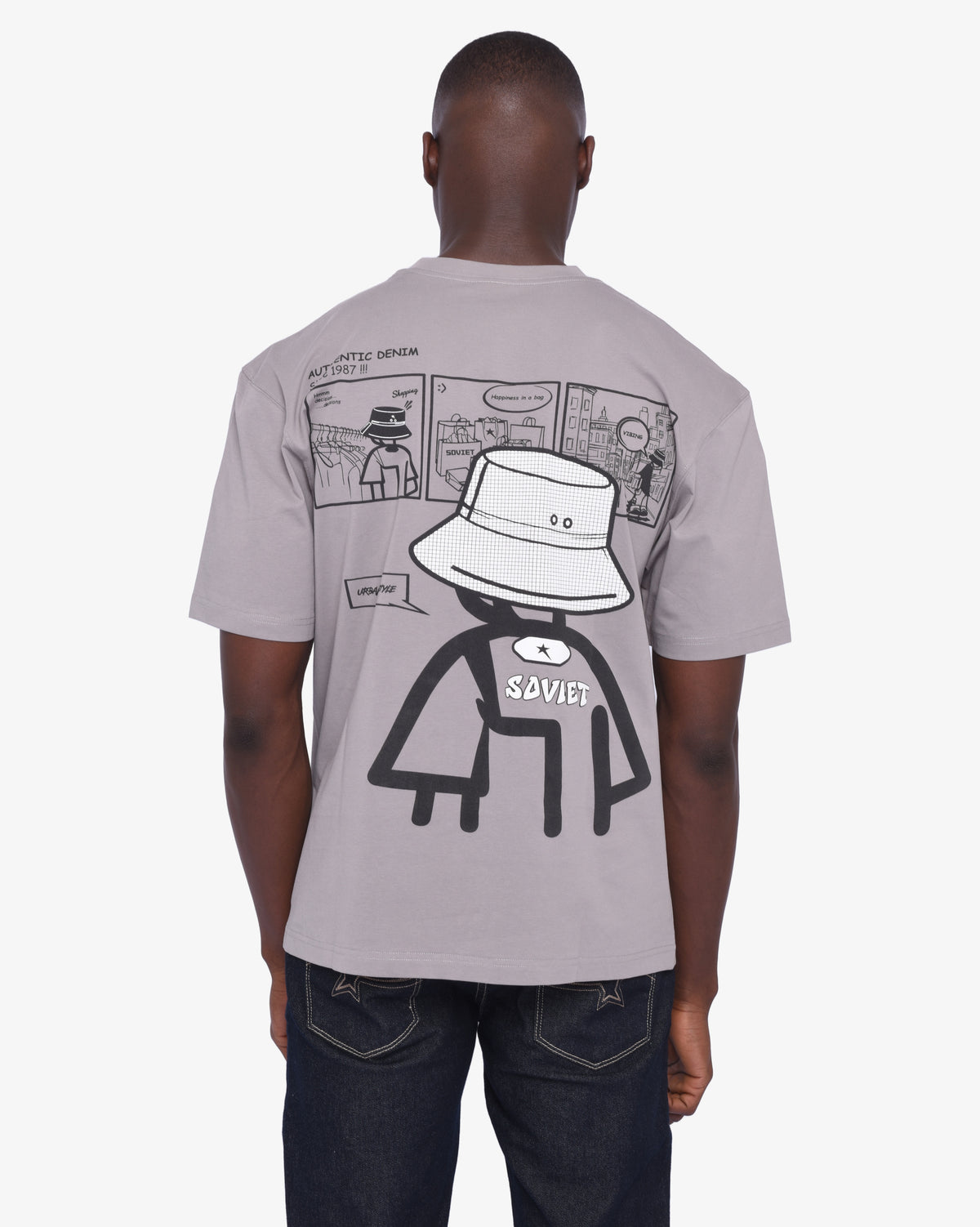 Gray men's short sleeve box fit T-shirt by Soviet, casual apparel with a comfortable fit and stylish design.