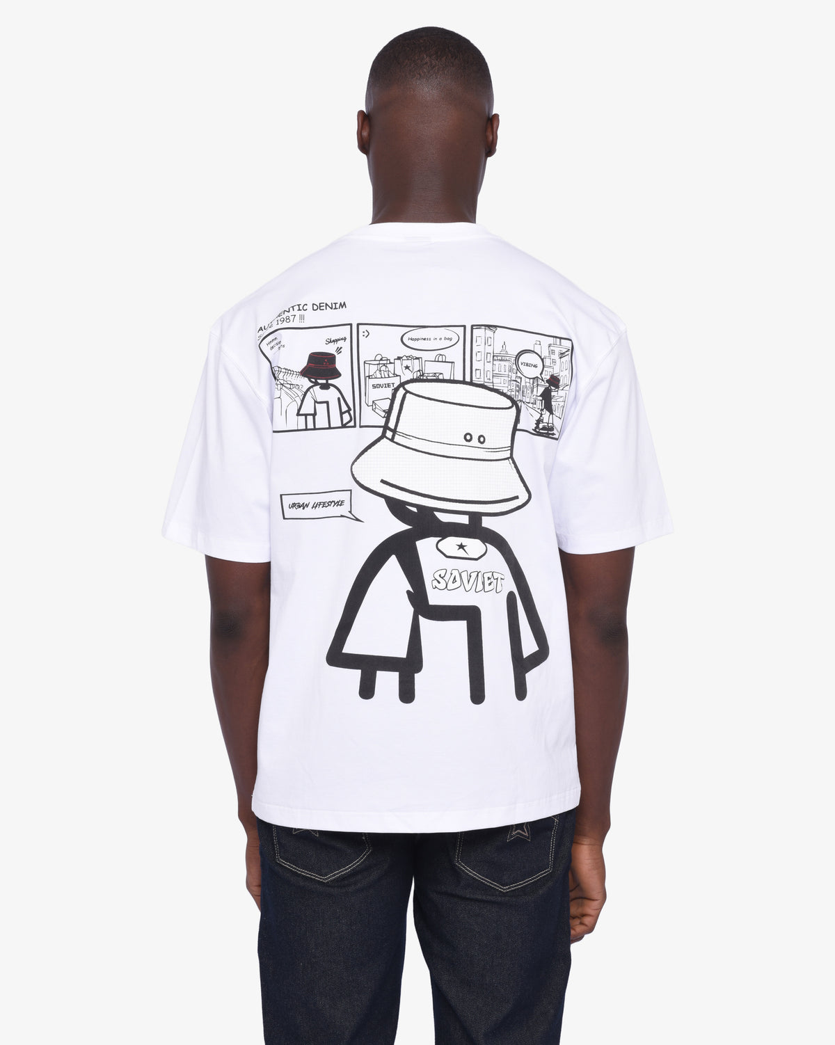 White men's Soviet Liam App short sleeve box fit fashion T-shirt with crew neckline and minimalist style.