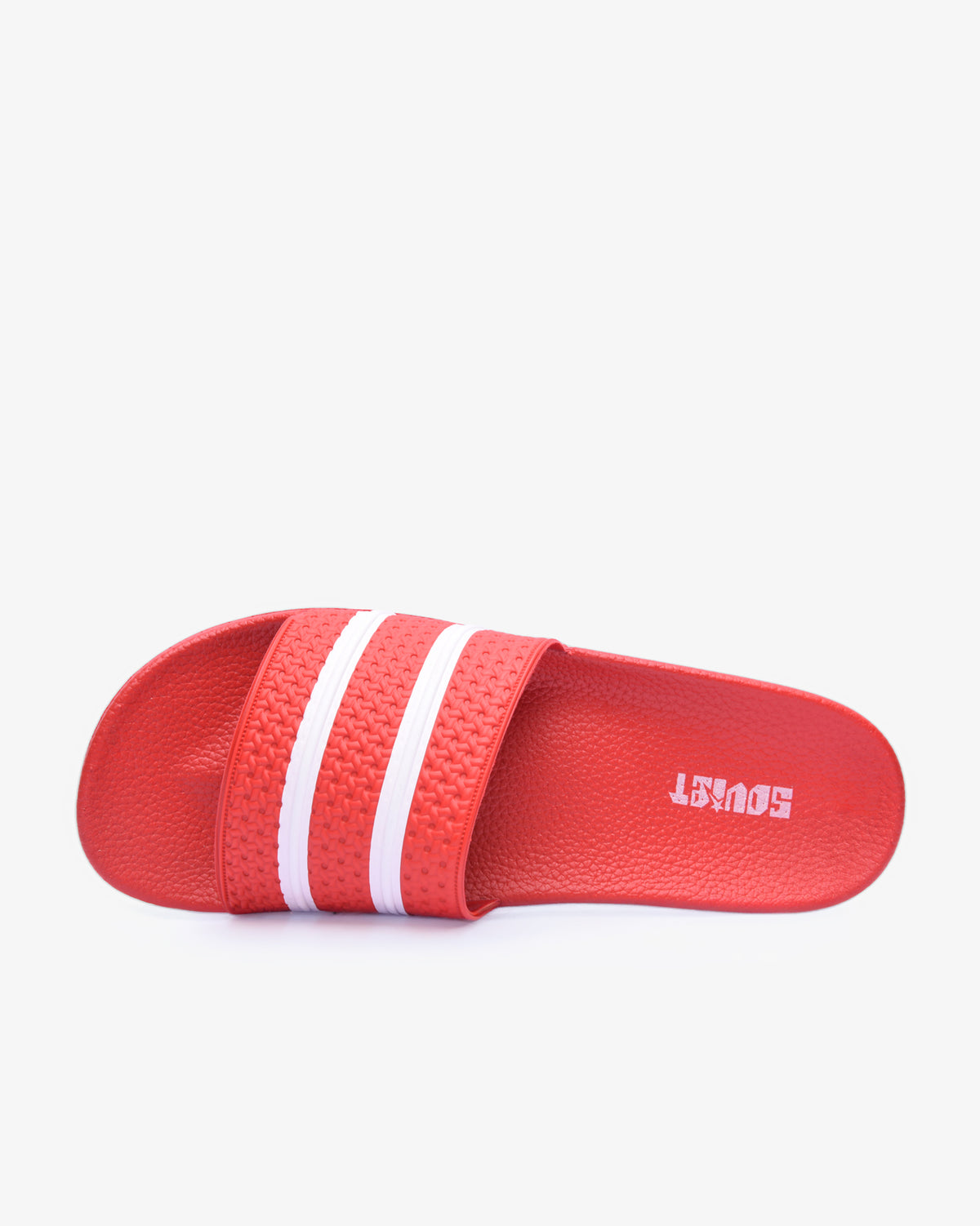 Red and white Soviet Mens Quest casual slider footwear shown on feet, featuring comfortable slip-on design and casual style.