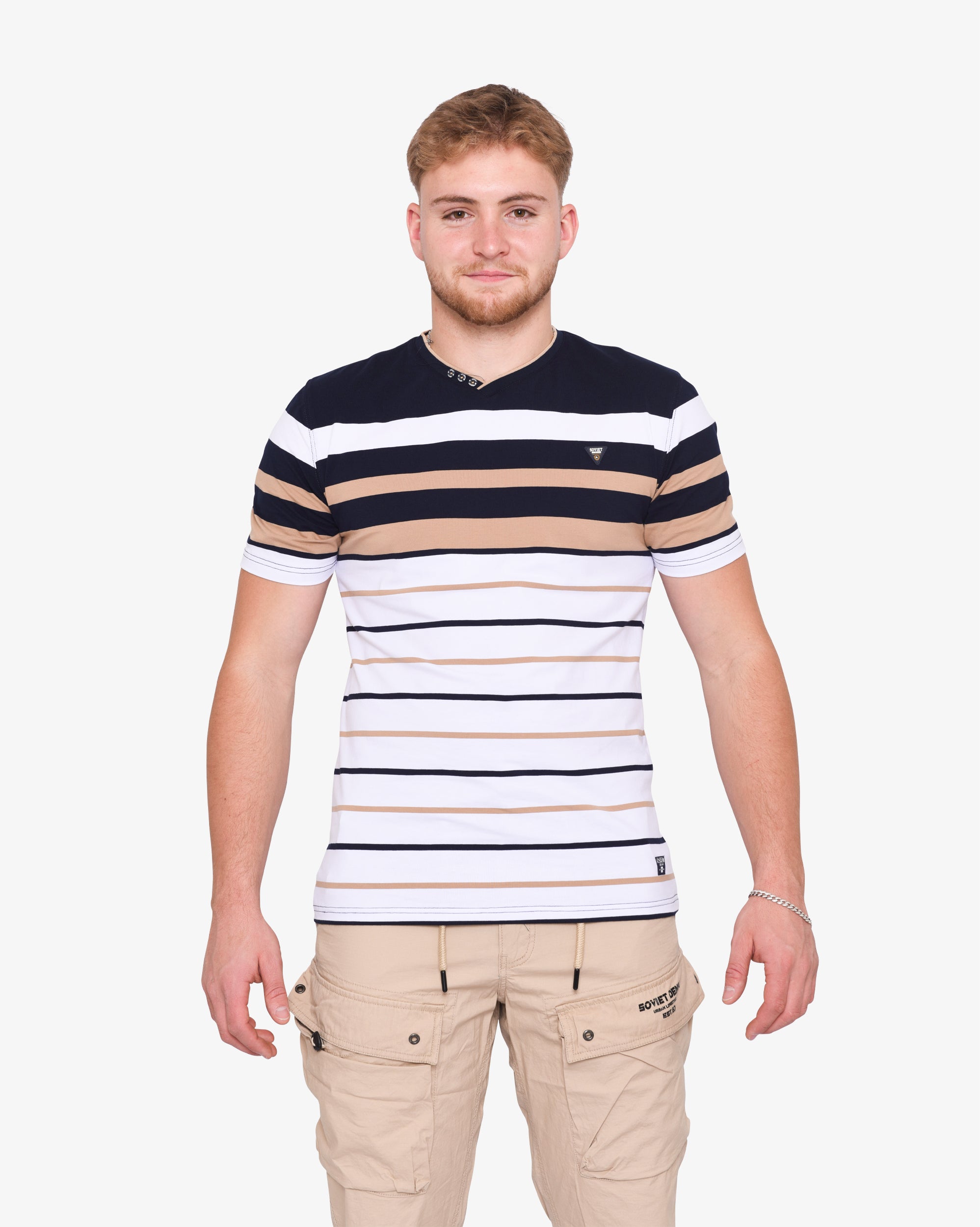 Mens Wells - Striped V-Neck Tee